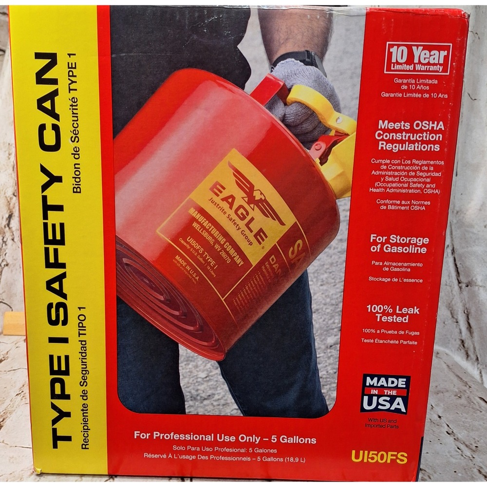 Eagle UI50FS Type I Safety Can 5 Gallon Red Steel Gasoline Storage Gas Can USA